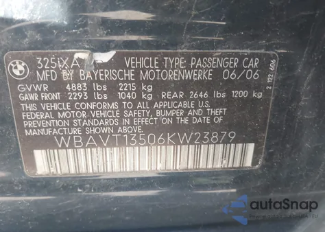 2006 BMW 325Xit from USA, damaged, VIN WBAVT13506KW23879